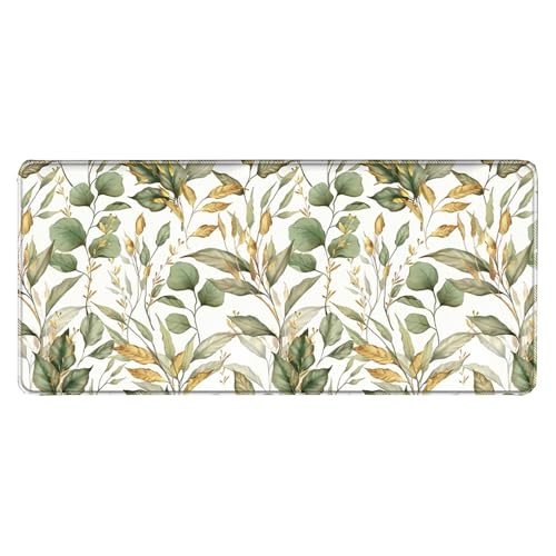 Großes Gaming-Mauspad, 900 x 400 x 3 mm, rutschfest, wasserdicht, Schreibtischunterlage mit genähtem Rand (Plant4) von hansum