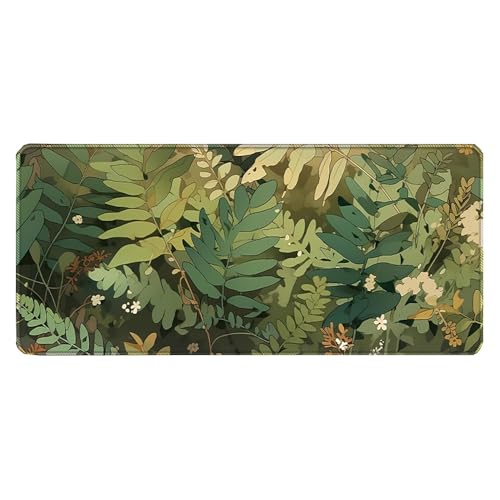 Großes Gaming-Mauspad, 900 x 400 x 3 mm, rutschfest, wasserdicht, Schreibtischunterlage mit genähtem Rand (Plant8) von hansum