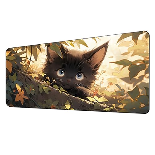 Großes Gaming-Mauspad, 900 x 400 x 3 mm, rutschfestes, wasserdichtes Mauspad, Schreibtischunterlage mit genähtem Rand (schwarz, Cat2) von hansum