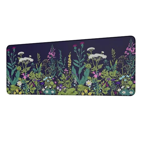 Großes Gaming-Mauspad, 900 x 400 x 3 mm, wasserdicht, rutschfest, Schreibtischunterlage mit genähtem Rand (Blume 1) von hansum