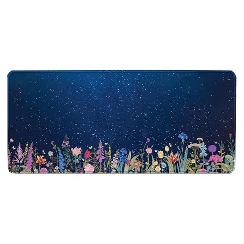 Großes Gaming-Mauspad, 900 x 400 x 3 mm, wasserdicht, rutschfest, Schreibtischunterlage mit genähtem Rand (Blume 10) von hansum