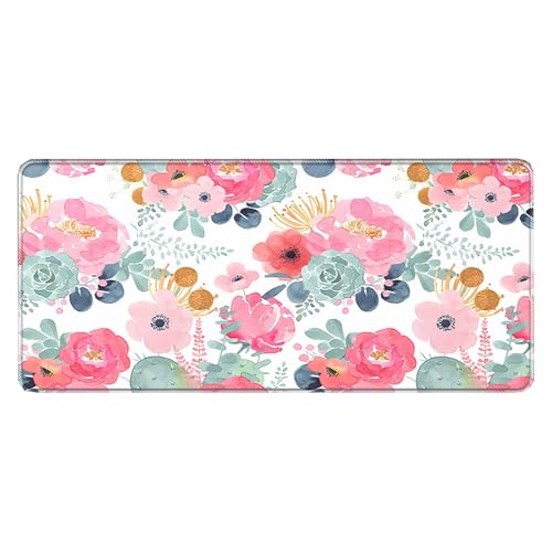Großes Gaming-Mauspad, 900 x 400 x 3 mm, wasserdicht, rutschfest, Schreibtischunterlage mit genähtem Rand (Blume 11) von hansum