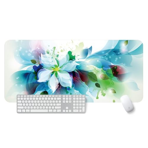 Großes Gaming-Mauspad, 900 x 400 x 3 mm, wasserdicht, rutschfest, Schreibtischunterlage mit genähtem Rand (Blume 12) von hansum