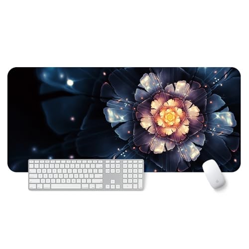 Großes Gaming-Mauspad, 900 x 400 x 3 mm, wasserdicht, rutschfest, Schreibtischunterlage mit genähtem Rand (Blume 15) von hansum