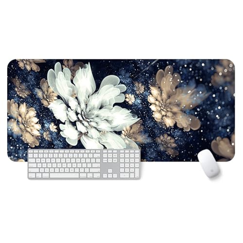 Großes Gaming-Mauspad, 900 x 400 x 3 mm, wasserdicht, rutschfest, Schreibtischunterlage mit genähtem Rand (Blume 18) von hansum