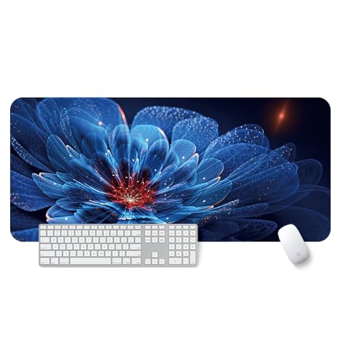 Großes Gaming-Mauspad, 900 x 400 x 3 mm, wasserdicht, rutschfest, Schreibtischunterlage mit genähtem Rand (Blume 19) von hansum