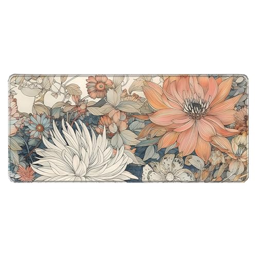 Großes Gaming-Mauspad, 900 x 400 x 3 mm, wasserdicht, rutschfest, Schreibtischunterlage mit genähtem Rand (Blume 2) von hansum