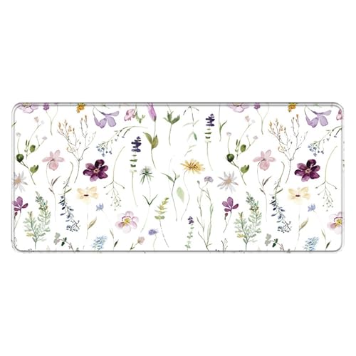 Großes Gaming-Mauspad, 900 x 400 x 3 mm, wasserdicht, rutschfest, Schreibtischunterlage mit genähtem Rand (Blume 3) von hansum