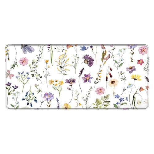 Großes Gaming-Mauspad, 900 x 400 x 3 mm, wasserdicht, rutschfest, Schreibtischunterlage mit genähtem Rand (Blume 6) von hansum