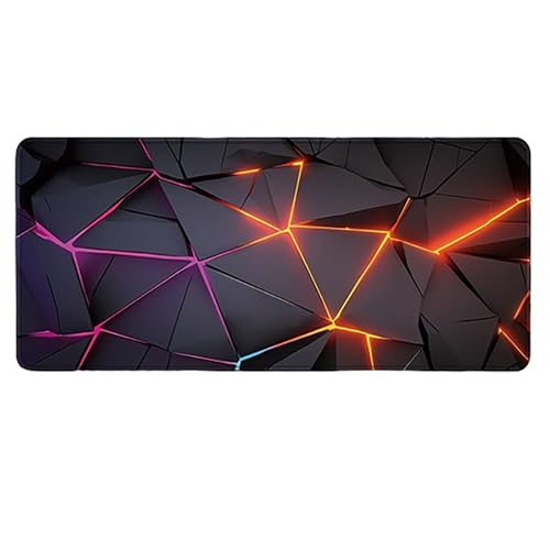 Großes Gaming-Mauspad, 900 x 400 x 3 mm, wasserdicht, rutschfest, Schreibtischunterlage mit genähtem Rand (Neon-3D-Geometrie) von hansum