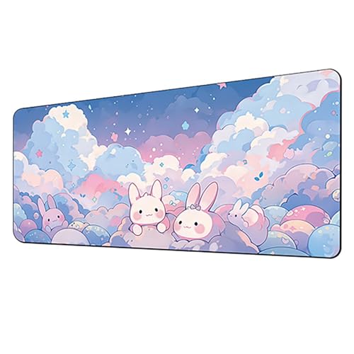 Großes Gaming-Mauspad, 900 x 400 x 3 mm, wasserdicht, rutschfest, Schreibtischunterlage mit genähtem Rand (Rabbit1) von hansum