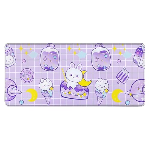 Großes Gaming-Mauspad, 900 x 400 x 3 mm, wasserdicht, rutschfest, Schreibtischunterlage mit genähtem Rand (Rabbit2) von hansum