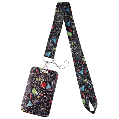 Schlüsselband Lanyard Umhängeband, Personalisiertes Schlüsselband mit Kartenhalter, für Ausweis, Schlüssel, Arbeitserlaubnis (Color : Chemistry 1, Size : 45cm) von hansum