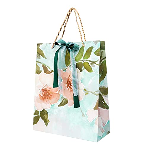 Geschenktüte Hochzeit Papiertüte Blumen Tragetasche Party Geschenktasche Robust Tüten Recycelbar Geschenkbeutel mit Griff Partytüte 10 Stück Bodenbeutel für Geburtstag Geschenkverpackung von haozaikeji