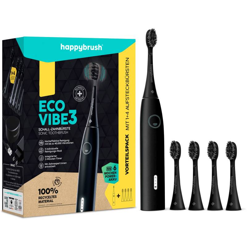 ECO VIBE 3 Starterkit All Black + 4 Refills, Elektrische Zahnbürste von happybrush