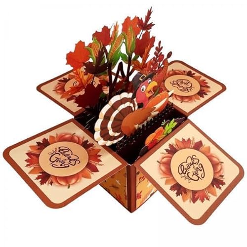 harayaa 3x Thanksgiving Popup Kartenornament, Inklusive Umschlag Und Notizanhänger, Im Herbst Verpackt von harayaa