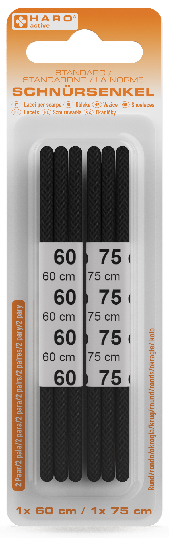 HARO Standard-Schnürsenkel, rund, 600 / 750 mm, schwarz von haro