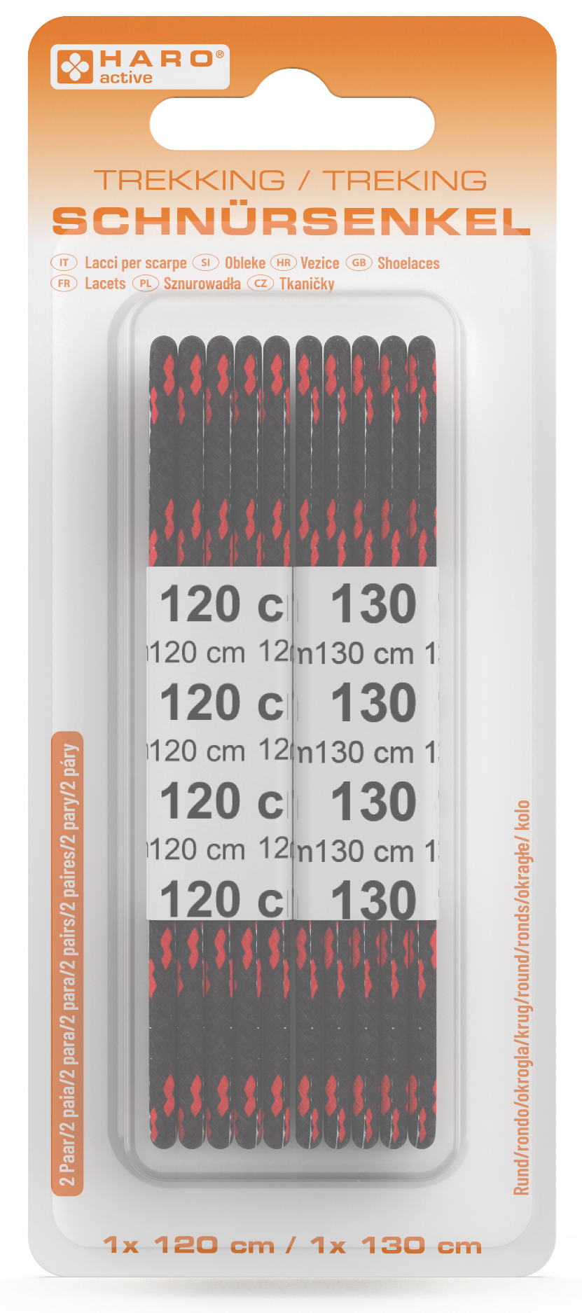HARO Trekking-Schnürsenkel, rund, 1200/1300 mm, rot/schwarz von haro