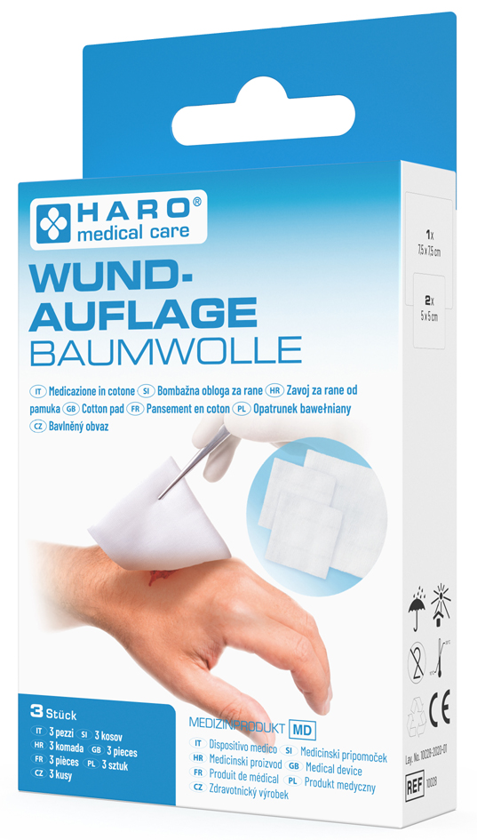 HARO Wundauflage, aus Baumwolle, weiß, 3er Pack HARO Wundauflage, aus Baumwolle, weiß, 3er Pack von haro