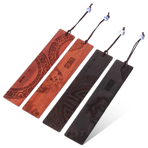 4 Stück Holz Lesezeichen,Handgefertigte Gravur Holz Lesezeichen,Handwerks Lesezeichen,für Lehrer, Schüler, Männer und Frauen (Farbmischung) von harupink