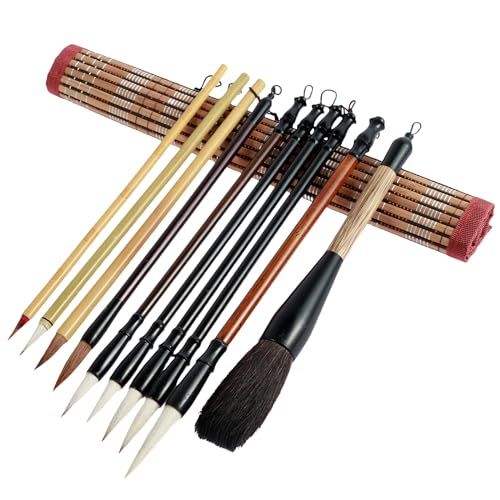 harupink Chinesische Kalligraphie Pinsel,10 Stück Kalligraphie Pinsel Mit Stiftvorhang,Calligraphy Brush Set für Kalligraphie,Anfänger,Studenten,Künstler von harupink