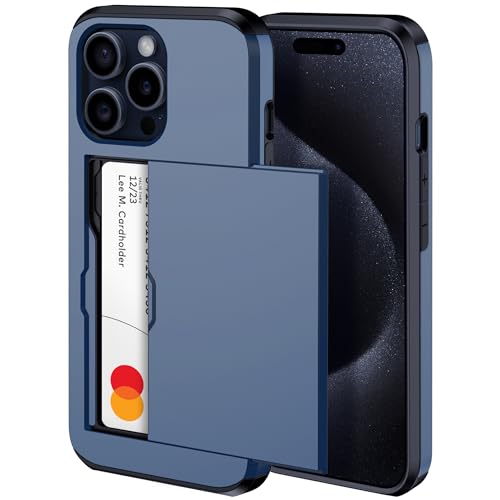 harusaki iPhone 15 Pro Hülle mit Kartenhalter, kabelloses Laden, kompatibel mit iPhone 15 Pro, Brieftaschen-Hülle mit verstecktem Kartenschlitz für Damen und Herren (Blau) von harusaki