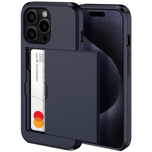 harusaki iPhone 15 Pro Hülle mit Kartenhalter – Kabelloses Laden, kompatibel mit iPhone 15 Pro Wallet Case mit verstecktem Kartenschlitz für Damen und Herren (Schwarz) von harusaki