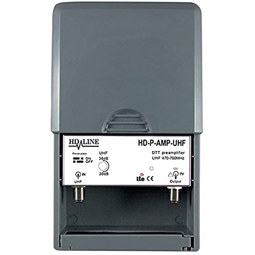 hd-line Vorverstärker für Mast UHF Terrestrisch TNT Gain 38dB, grau von hd-line
