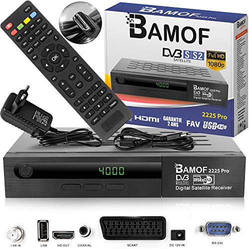 hd-line Bamof 2225 PRO Sat Receiver Digitaler Satelliten Receiver- (HDTV, DVB-S/DVB-S2, HDMI, SCART, 2X USB, Full HD 1080p) [Vorprogrammiert für Astra, Hotbird und Türksat] + HDMI Kabel, Black von hd-line