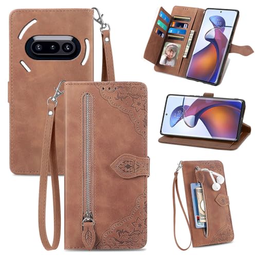Handyhülle Kompatibel mit Nothing Phone (3a) Hülle,Reißverschluss-Geldbörse, Klappkartenfächern, PU+TPU, hautfreundlicher geprägter Schutzhülle von hdqICase