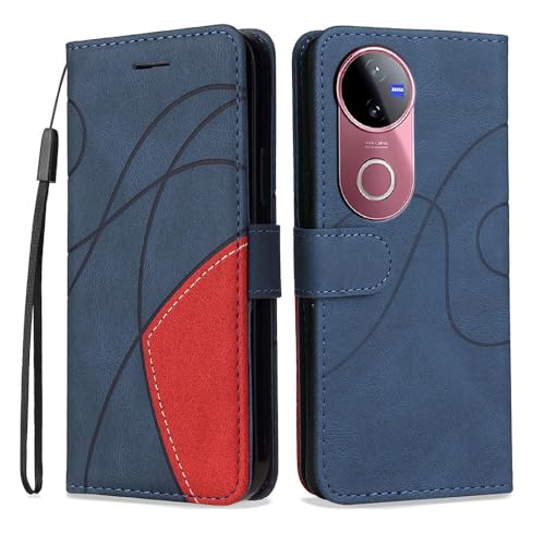 Kompatibel mit vivo V50 5G – Schlanke Zweifarbige Handyhülle mit Weichem Leder und TPU, Kartenfächern von hdqICase