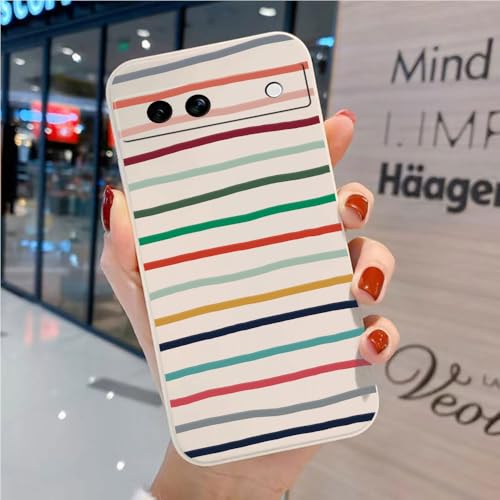 Niedliche Hülle Kompatibel mit Google Pixel 7a – Bequemes Weiches TPU mit Bunten Regenbogenstreifen von hdqICase