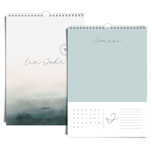 heaven+paper A4 Fotokalender immerwährend, jahresunabhängig ohne Jahr zum selbstgestalten | Wandkalender Aqua Mood in Blau und Rosatönen, modern & elegant | ideal zum verschenken von heaven+paper