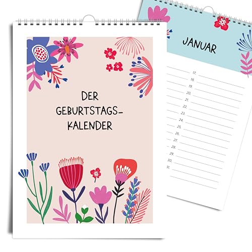 heaven+paper A5 Geburtstagskalender I Kalender für Geburtstage und Jahrestage I jahresunabhängig immerwährend ohne Wochentage – Ewiger Kalender zum Eintragen von Geburtstagen (A5 BLOOM) von heaven+paper