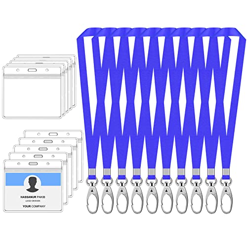 10 Sets Ausweishüllen & Schlüsselbänder, Ausweishalter mit Schlüsselband, Horizontal ID-Kartenhalter, Kartenhülle mit Umhängeband für Arbeitskarte Schlüsselanhänger (Blau) von heavenlife