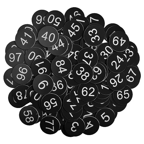 100 Stück Nummernschilder aus Kunststoff, Zahlenmarken, Schlüsselanhänger Zahlen, 1-100 Graviert Nummeriert ID Tags, ABS Tischnummern Ohne Loch für Hotels Fitnessstudio Tierhause (Negro) von heavenlife