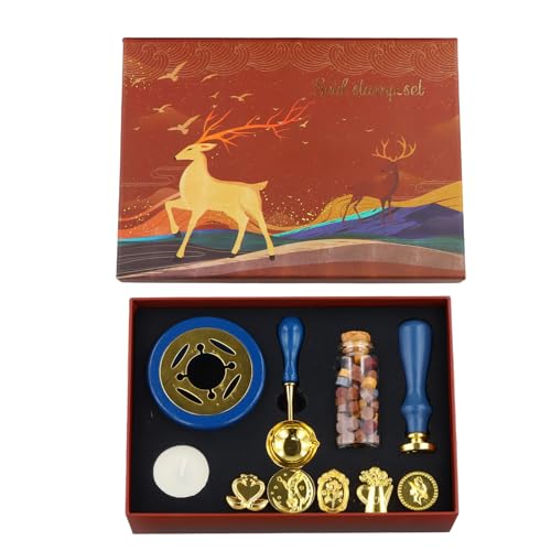 Wachs Siegel Stempel Kit, Siegelwachsperlen Siegel Set mit 6 Stempelköpfe, Wachssiegel Stempel Vintage, Siegelwachs Perlen Set, Holzgriff-Siegel, Löffel, Weißes Wachs für Einladungen, Karten (B) von heavenlife
