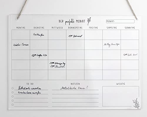 Monatsplaner A3 Acryl | Monatskalender | Wandplaner für den Monat abwischbar | Wandkalender undatiert | To Do Liste | Acrylglas (A3) von heeaven