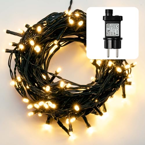 Hellum LED Lichterkette Außen, Aussenlichterkette mit Timer, 400 warmweiße LED, 39,9m beleuchtete Länge mit Kabelgrün, Tannenbaum Lichterkette als Weihnachtsbeleuchtung, 577204 von hellum