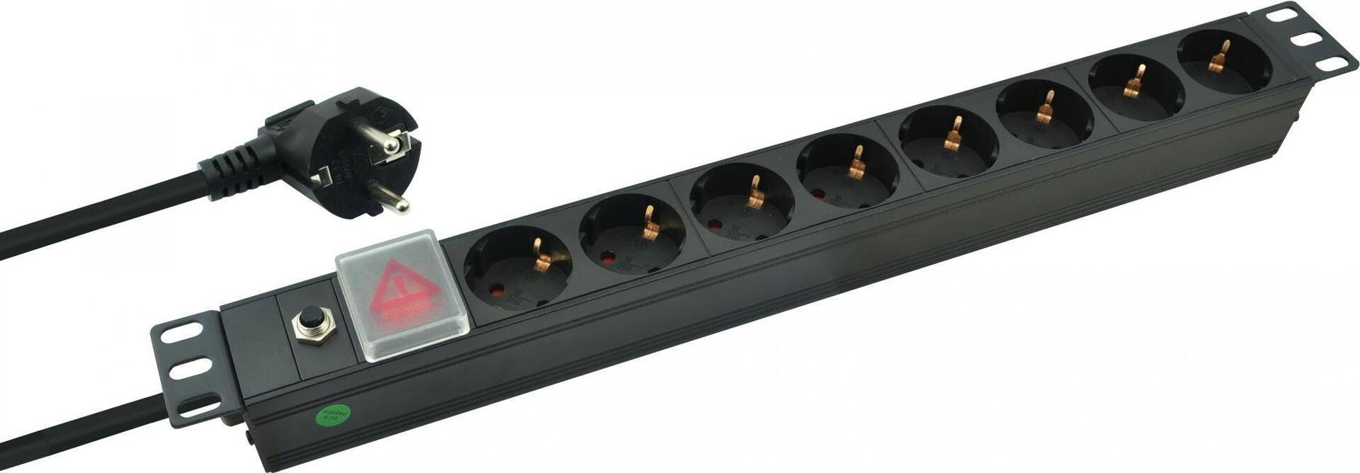 Helos 48,30cm (19) Steckdosenleiste PROFESSIONAL, 8-fach, schwarz, 2,0m, mit Schalter 48,30cm (19) PDU-Leiste für professionelle Anwendungen , 2,0m Zuleitung , 1 HE , mit Überspannungsschutz (ÜSS) , Aluminium-Gehäuse , Leiterquerschnitt: 1,5 mm² , Kabeltyp: H05VV-F 3G1.5mm , mit Schalter und Schutzklappe , 8 Schutzkontaktsteckdosen 45° gedreht , mit Berührungsschutz , belastbar bis zu 16 A/250V (4000 Watt) , VDE, CE und GS-Zertifiziert , Farbe: schwarz (262835) von helos
