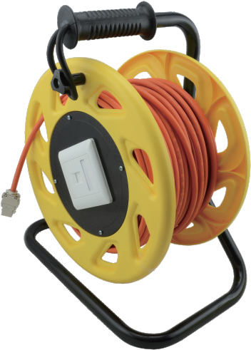 Helos Kabeltrommel, NetzwerkkabelCat.7 RohkabelA, mobil, orange/gelb, 50,0m robustes Design , 1000 MHz Installationskabel , Keystone Buchse Cat 6A mit integrierte Datendose Cat6 mit Staubschutzkappe , Metallfuß für sicheren und stabilen Stand , optiomal für den mobilen Einsatz, z.B. Schulungen, Messstrecken, Präsentationen u.v.m. , Kabel und Spule in Signalfarbe , gummierter Tragegriff und Schnalle für festen Halt und Arretierung , Länge: 50m , S/FTP geschirmt , halogenfrei , Farbe: orange/signalgelb (304281) von helos