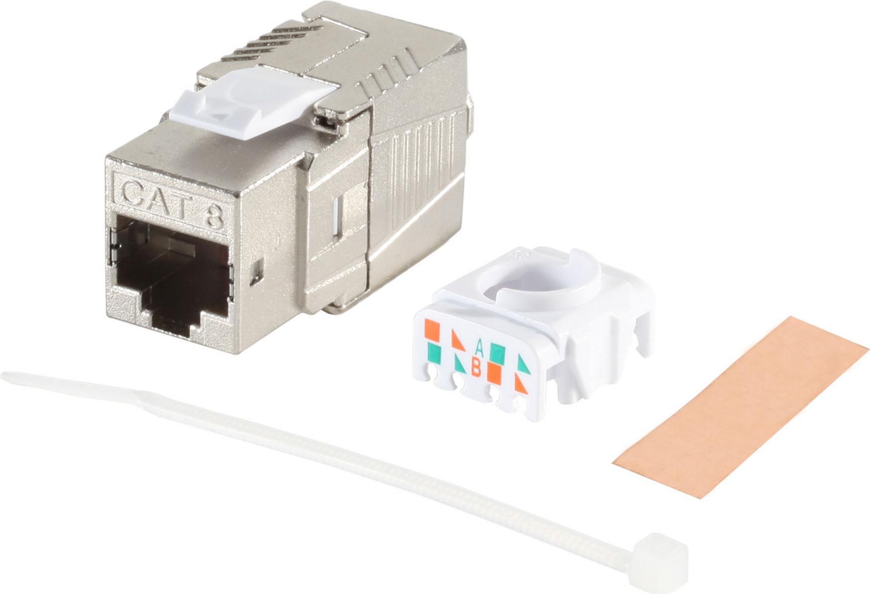 Helos Keystone-Modul Cat 8.1 Metall, werkzeuglos - Anschlüsse: RJ45 Buchse - geeignet für AWG 22 bis AWG 24, CAT 8.1 - Kabeldurchmesser von 7,0 bis 8,5mm - werkzeuglose Montage - Kontakt Material: Bronze, vernickelt, pins vergoldet 50u - Gehäuse Material: Zinklegierung - Schirmung: vollgeschirmt - Farbe: silber (08-45003) Helos Keystone-Modul Cat 8.1 Metall, werkzeuglos - Anschlüsse: RJ45 Buchse - geeignet für AWG 22 bis AWG 24, CAT 8.1 - Kabeldurchmesser von 7,0 bis 8,5mm - werkzeuglose Montage - Kontakt Material: Bronze, vernickelt, pins vergoldet 50u - Gehäuse Material: Zinklegierung - Schirmung: vollgeschirmt - Farbe: silber (08-45003) von helos