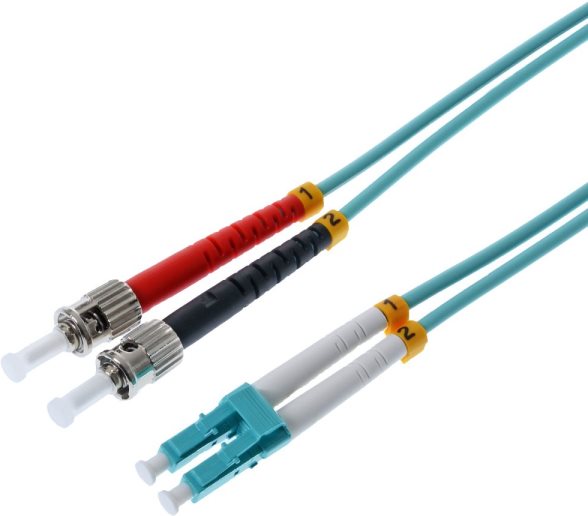 helos LWL Patchkabel 50/125µm OM3 LC/ST 7,5m LC Duplex Stecker/2x ST Stecker, aqua (126411) von helos