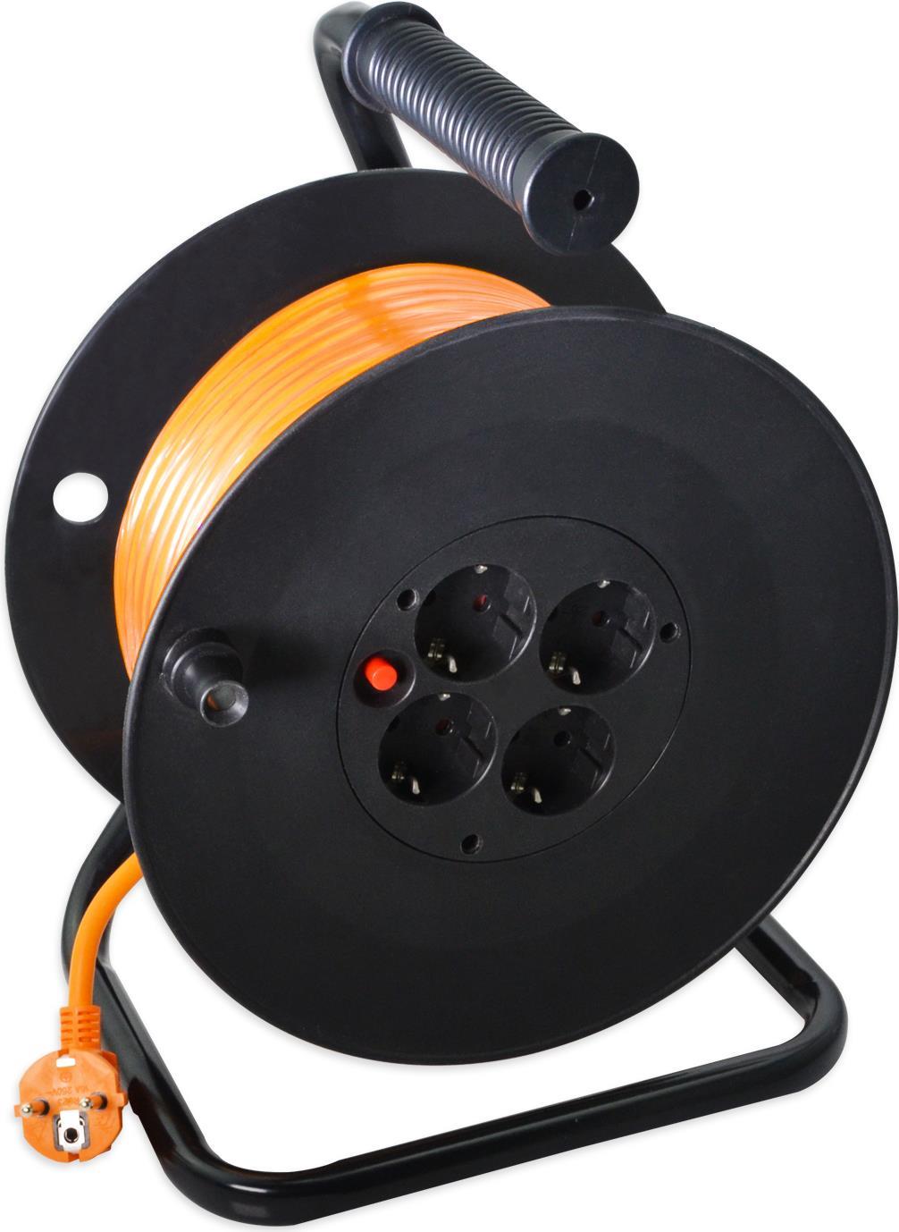 Helos - Verlängerungsrolle - Wechselstrom 250 V - Eingabe, Eingang CEE 7/7 - Ausgangsanschlüsse: 4 (CEE 7/7) - 50 m Schnur - Schwarz, orange von helos