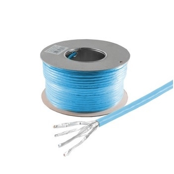 Helos Verlegekabel, Cat 8, S/FTP, PiMF, LSZH, blau, 100m Ring Cat 8, 2000 MHz , paarweise und Gesamtabschirmung (PimF) , Bandbreite bis zu: 40 Gbit/s , CAT 8.1 Performance bis 24m , 4 x 2 x AWG 22/1 , halogenfrei , Farbe: blau , 100m Ring von helos