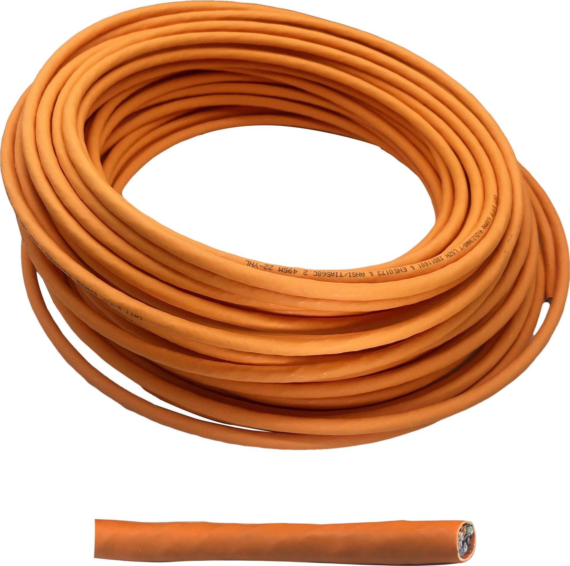 Helos Verlegekabel High Quality,Cat.7 Rohkabel, S/FTP, PiMF, LSZH, orange, 100m Ring -Cat.7 Rohkabel, 600MHz - paarweise und Gesamtabschirmung (PimF) - 4 x 2 x AWG 23/1 - Außendurchmesser: ca. 7,6mm - halogenfrei (LSZH) - Farbe: orange - CPR-Eca-zertifiziert - ROHS 2.0 & REACH Compliant - 100m Ring (263841) von helos