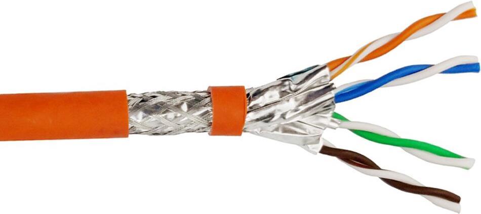 Helos Verlegekabel High Quality,Cat.7 Rohkabel, S/FTP, PiMF, LSZH, orange, 500m Trommel -Cat.7 Rohkabel, 600MHz - paarweise und Gesamtabschirmung (PimF) - 4 x 2 x AWG 23/1 - Außendurchmesser: ca. 7,6mm - halogenfrei (LSZH) - Farbe: orange - CPR-Eca-zertifiziert - ROHS 2.0 & REACH Compliant - 500m Trommel (263842) von helos