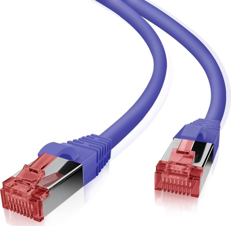 helos Patchkabel S/FTP (PIMF) CAT 6 lila 0,5m - Vollkupfer Patchkabel mit schmalem Knickschutz - inkl. Längenbezeichnung am RJ45 Stecker - PimF geschirmte Cat6 Kabel, halogenfrei - Gigabit geeignet und PoE-fähig (191031) von helos