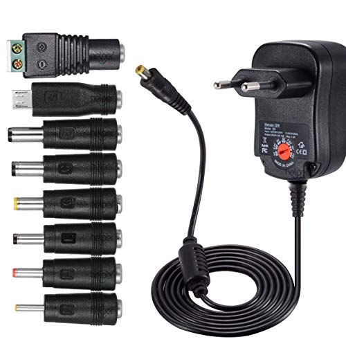 12W Universal Netzteil 3V 4,5V 5V 6V 7,5V 9V 12V Ladegerät für LED Streifen,CCTV Kamera,Router,BT-Lautsprecher,PC Lüfter,Modellautos,Arduino,Raspberry PI,Radio mit 8 Adapterstecker DC Netzadapter von helpers lab