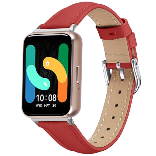 Passend für Samsung Galaxy Fit3 Uhrenarmbänder für Damen und Herren, stilvolles Leder-Ersatzband, Armband, Zubehör, passend für Samsung Galaxy Fit 3 (SM-R390) Smartwatch (rot) von hengkang